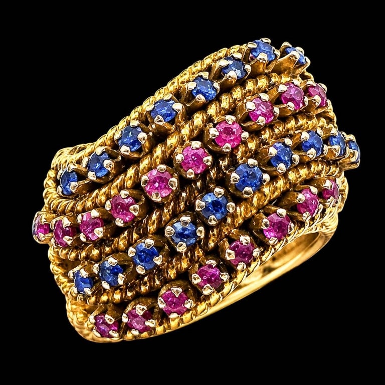 18K GOLD RUBY AND SAPPHIRE STATEMENT RING - 2