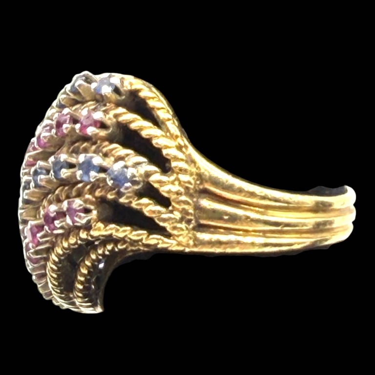 18K GOLD RUBY AND SAPPHIRE STATEMENT RING - 4