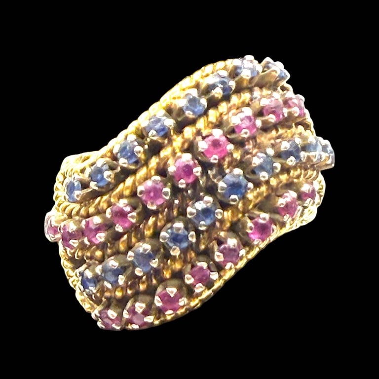 18K GOLD RUBY AND SAPPHIRE STATEMENT RING - 5