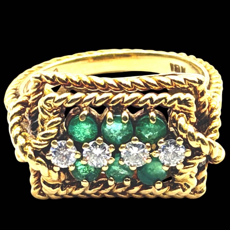 18K GOLD EMERALD AND DIAMOND STATEMENT RING (1 of 7)