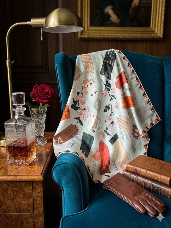 HERM?S ?GANTS ET GANTERIE? SILK SCARF W/BOX: .