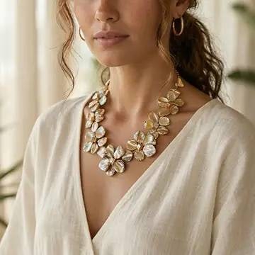 SHELL FLORAL STATEMENT NECKLACE - 3