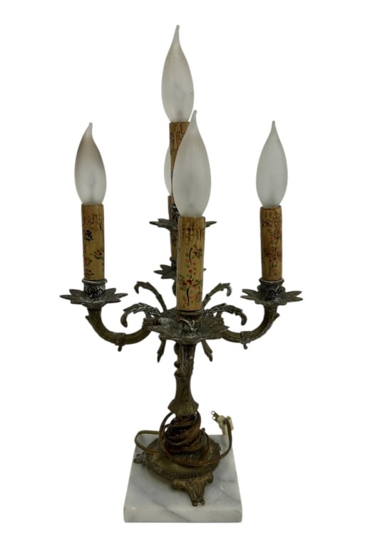 ANTIQUE 5-LIGHT BRONZE FLORAL CANDELABRA LAMP 20" (1 of 8)