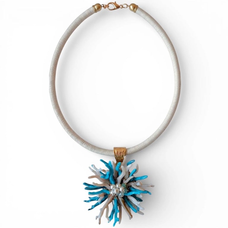 HANDMADE TURQUOISE CORAL BURST NECKLACE: .