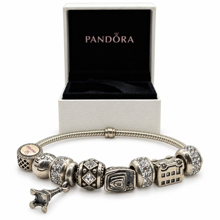 PANDORA STERLING TRAVEL CHARM BRACELET 7.5" (1 of 8)