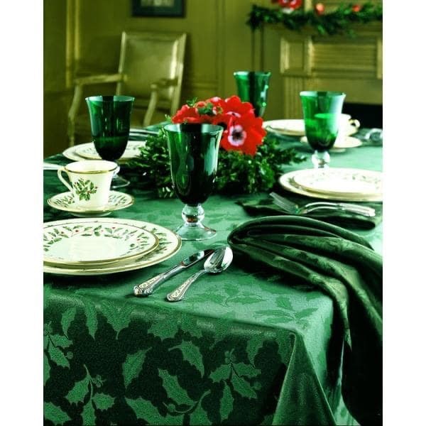 Lenox Holly Damask Tablecloth 52 x 70 Inch Green (1 of 5)