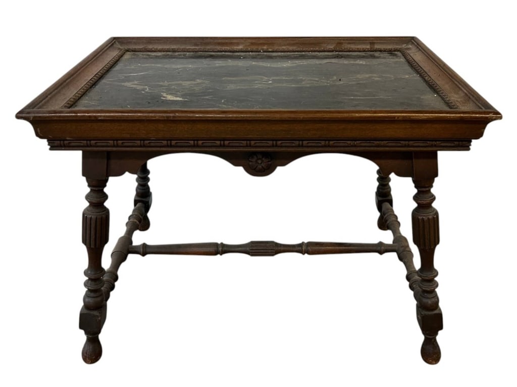 ANTIQUE MARBLE TOP CARVED WOOD TABLE 26" (1 of 8)