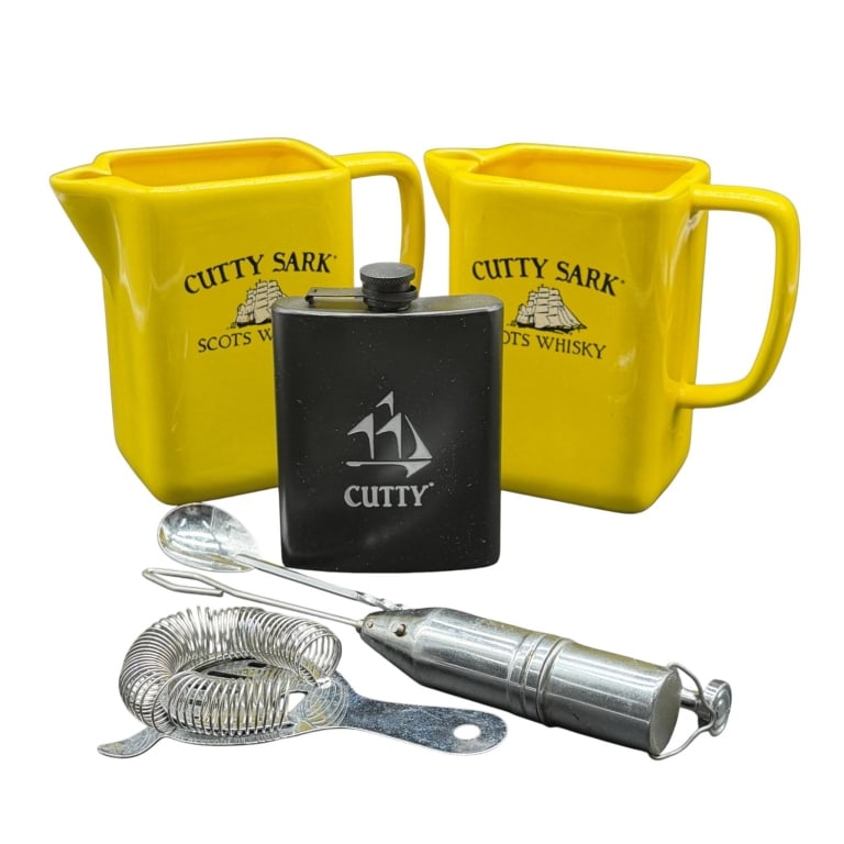 CUTTY SARK 6-PC BARWARE & YELLOW PITCHERS 11" (1 of 6)
