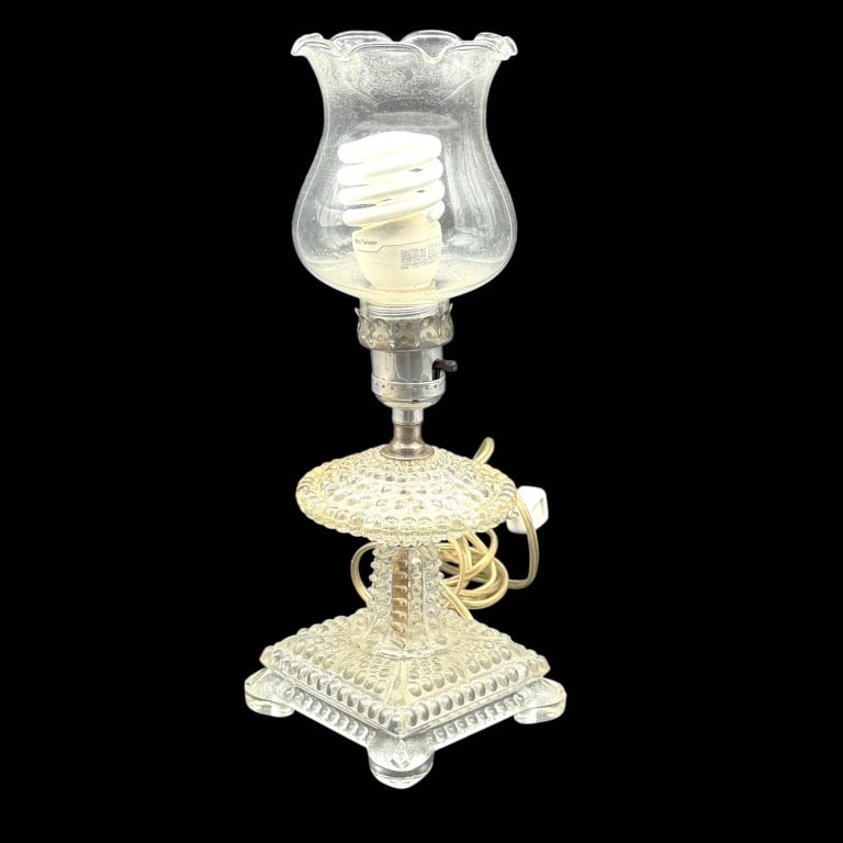 HOBNAIL GLASS HURRICANE TABLE LAMP 13.5" (1 of 6)