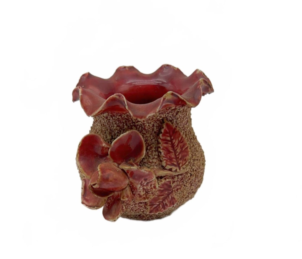 Small Textured Ceramic Vase with Ruffled Rim (1 of 5)