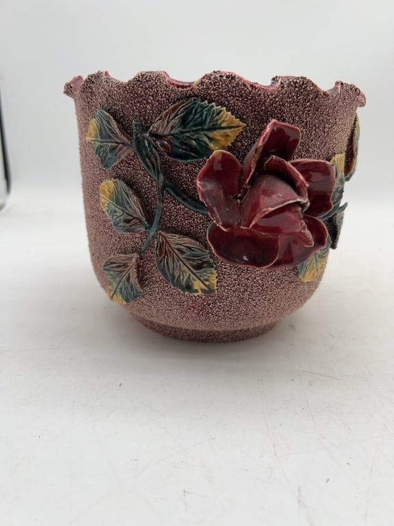 Textured Ceramic Pot with Applied Floral Design (1 of 5)