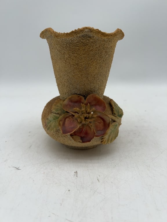 Small Textured Ceramic Vase with Floral Relief (1 of 4)