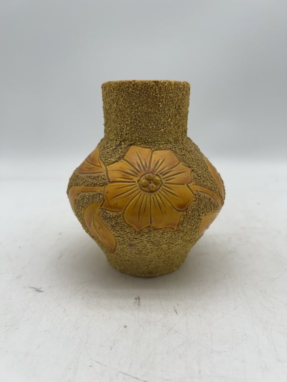 Yellow Textured Floral Pottery Vase (1 of 5)