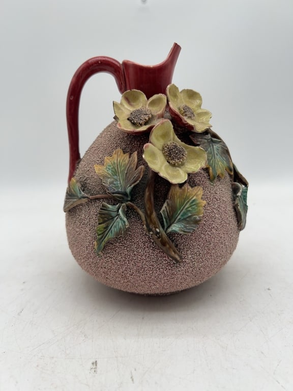Textured Ceramic Pitcher With Floral Relief (1 of 5)