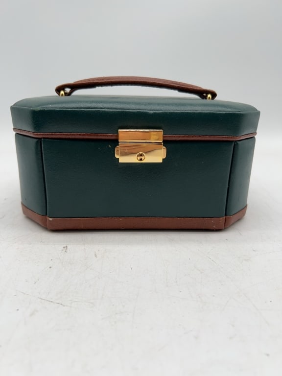 Green and Brown Faux Leather Jewelry Box (1 of 6)