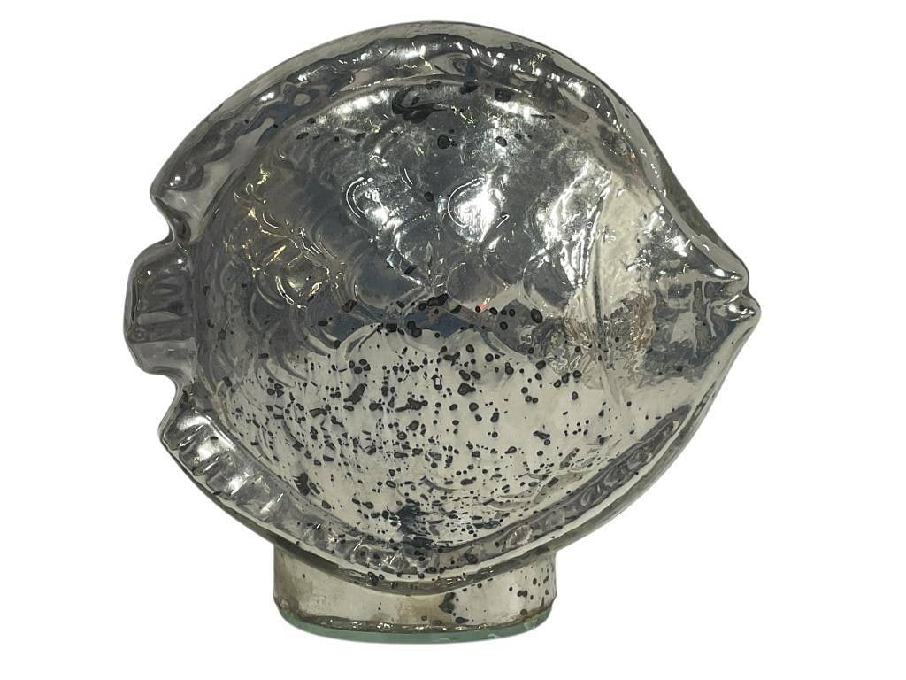 SILVER GLASS FISH SCULPTURE 6": SILVER GLASS FISH SCULPTURE 6" | -Very good pre owned condition | -Approx 6"l x 3"w x 6"h | -The whimsical fish form captures light beautifully, making it an eye-catching accent for coastal, modern, o