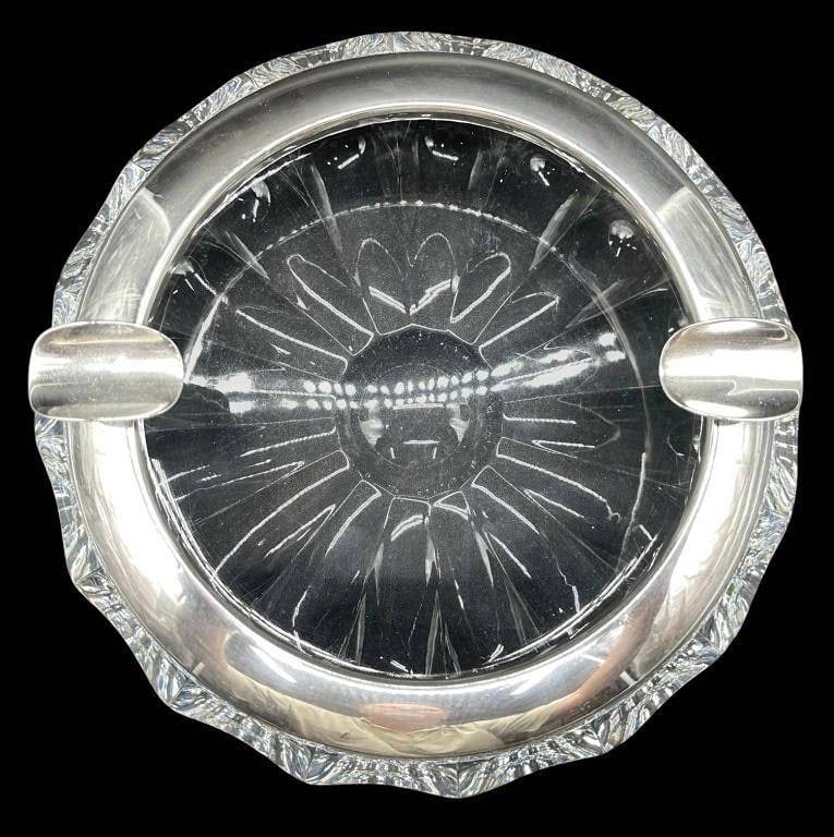 SWEDEN CRYSTAL ASHTRAY .830 SILVER RIM 7" (1 of 8)
