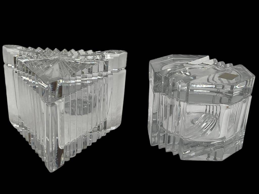 LOT OF 2 HEAVY CUT GLASS COVERED BOXES TRINKET (1 of 8)