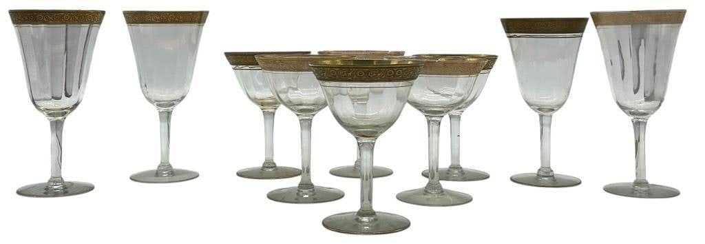 10 VINTAGE GOLD RIM STEMMED GLASSWARE GOBLETS SET (1 of 4)