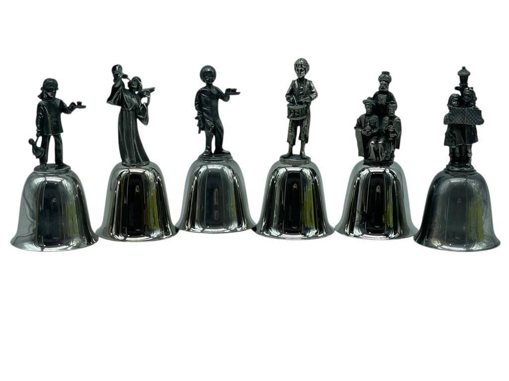 DANBURY MINT CHARLES DICKENS BELL COLLECTION: DANBURY MINT CHARLES DICKENS FIGURAL BELL COLLECTION ? SET OF SIX | | | -Complete set of Danbury Mint collectible bells featuring figural finials inspired by characters from Charles Dickens novels. Ea