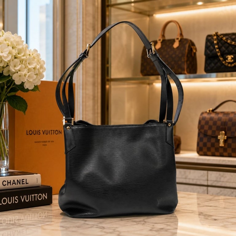 LOUIS VUITTON MANDALA MM BLACK EPI BAG: LOUIS VUITTON MANDALA MM BLACK EPI BAG 10.6" | | LOUIS VUITTON Mandala MM shoulder bag crafted in classic black Epi leather with its distinctive textured grain. This elegant structured design features