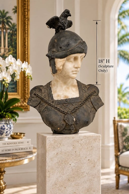 ANTIQUE ALABASTER & METAL WARRIOR BUST 18" (1 of 12)