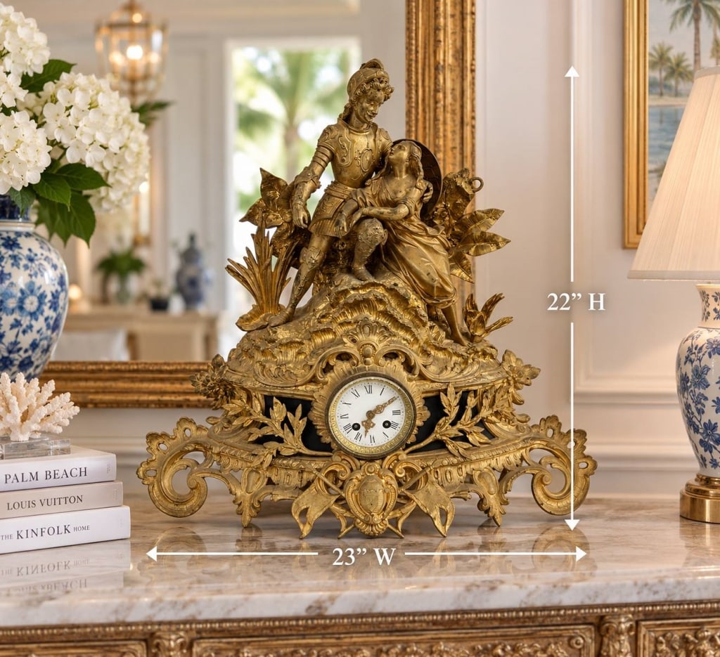 LARGE ORNATE GILT BRONZE FIGURAL MANTEL CLOCK 23" (1 of 16)