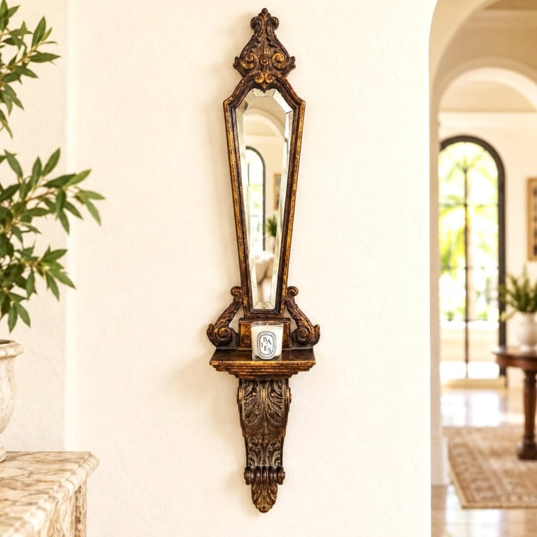 ORNATE BRONZE-TONE MIRRORED WALL SCONCE 35.5" (1 of 8)