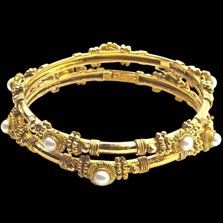 21K GOLD & PEARL BANGLES 2.75" (1 of 7)