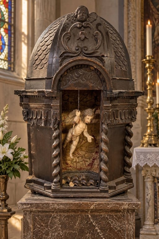ANTIQUE BAROQUE CARVED WOOD RELIGIOUS SHRINE 40" (1 of 11)