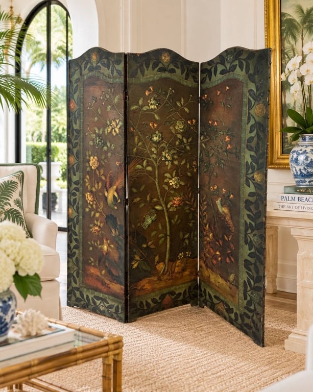 ANTIQUE CHINOISERIE 3-PANEL SCREEN 70" H (1 of 6)