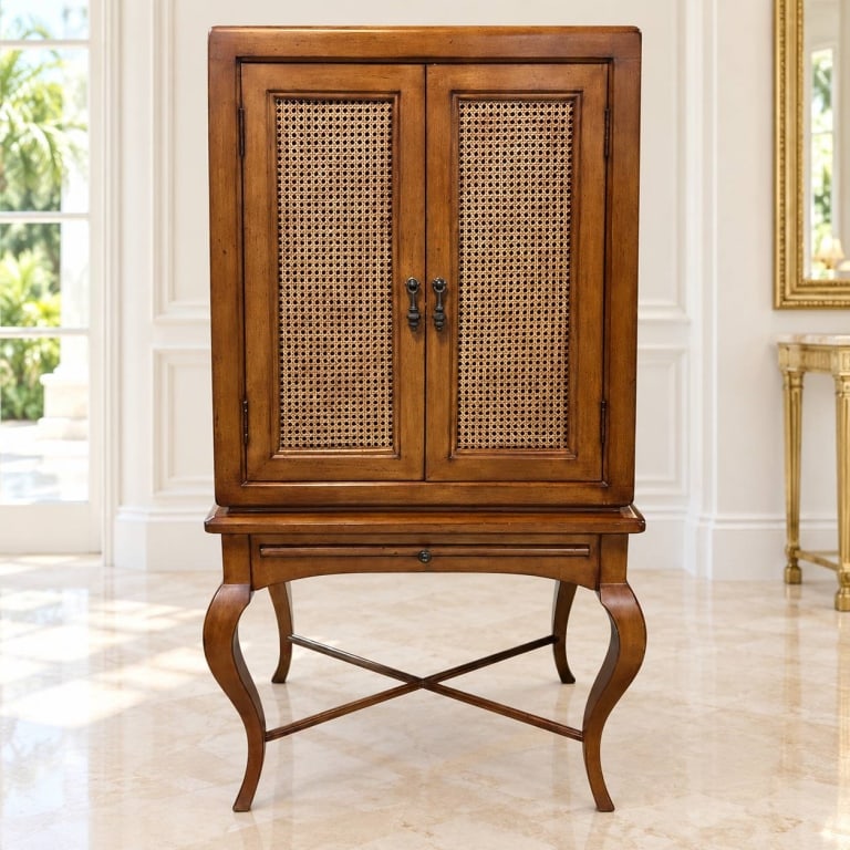 APOTHECARY CABINET W 15 DRAWERS & CANE DOORS 62" (1 of 14)