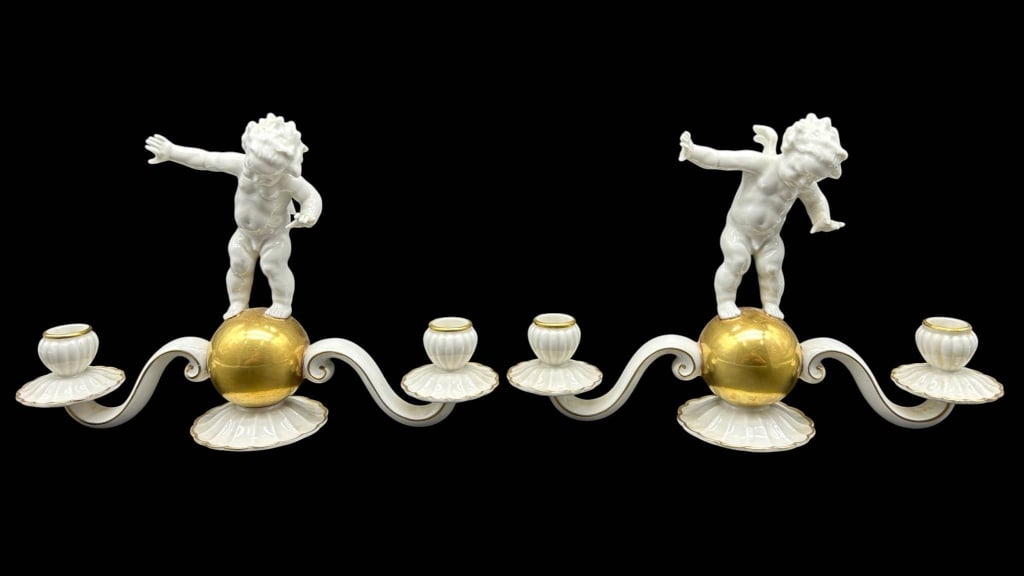 PR HUTSCHENREUTHER PORCELAIN CHERUB CANDELABRA 10" (1 of 8)