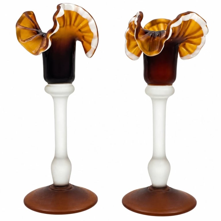 PAIR MADOODA FANI CAPE TOWN ART POTTERY VASES 15": Striking pair of large hand-decorated South African art pottery vases by Madooda Fani, Cape Town, dated 2003. Tall tapered cylindrical forms feature bold graphic geometric decoration in contrasting