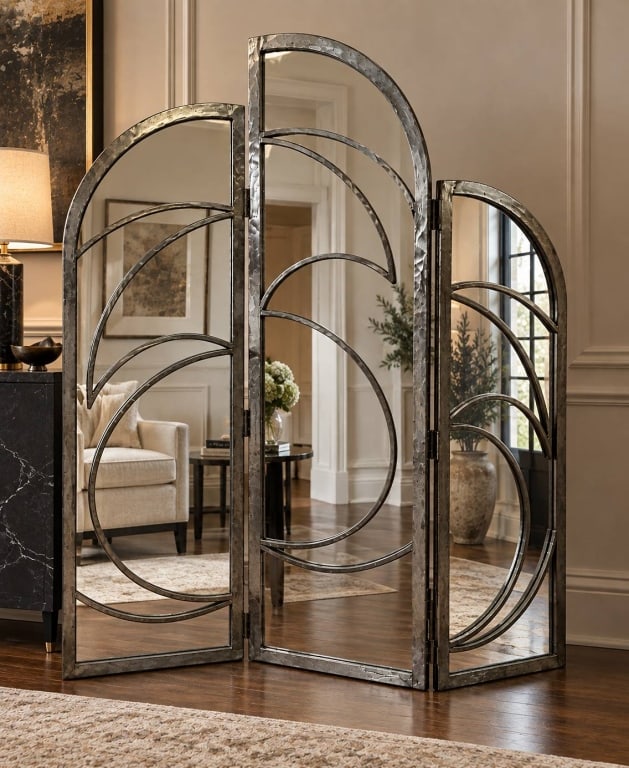 ART DECO 3-PANEL FOLDING FLOOR MIRROR 72" (1 of 7)