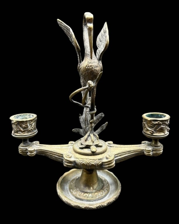 ANTIQUE FIGURAL BRASS DOUBLE CANDLESTICK 8" (1 of 7)