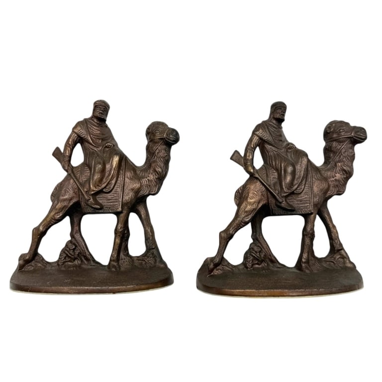 CAMEL & RIDER BRONZE-TONE BOOKENDS PAIR 6" (1 of 6)