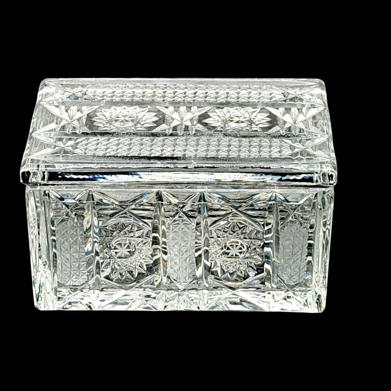 CUT CRYSTAL RECTANGULAR LIDDED TRINKET BOX 4.75" - 3