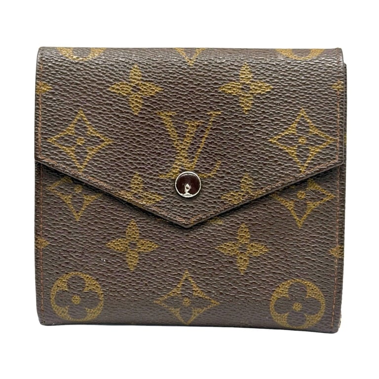 LOUIS VUITTON ELISE WALLET FOR REFURB UPCYCLE 5": Vintage Louis Vuitton Monogram Porte Monnaie Billets Elise double-flap wallet in coated canvas with dark leather interior, snap closures, bill pockets and divided coin compartment. Stamped "Louis Vuit