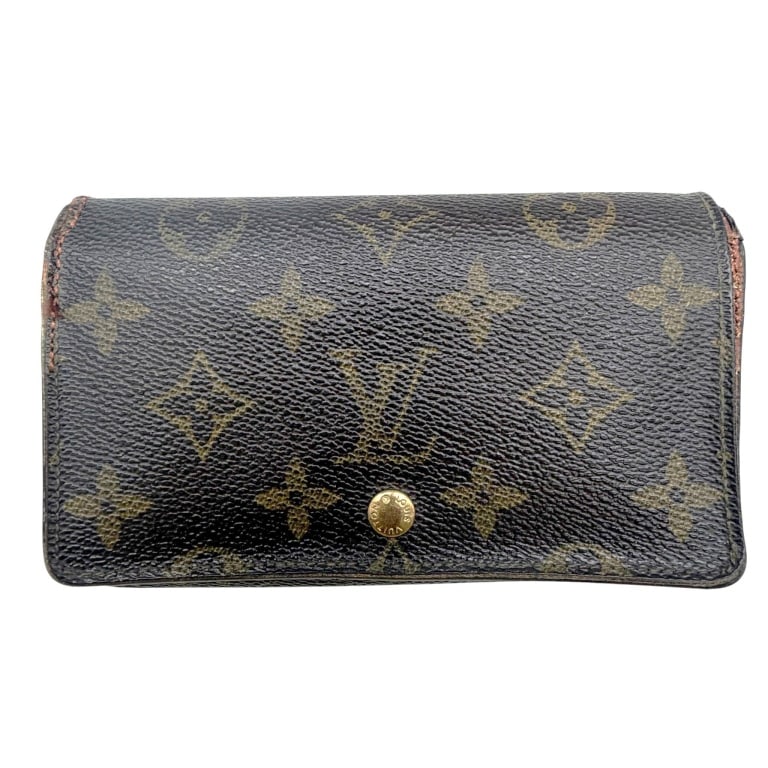 LOUIS VUITTON TRESOR WALLET REFURB / UPCYCLE 6": Louis Vuitton Monogram Porte Monnaie Billets Tresor wallet, model M61730, featuring brown monogram coated canvas, brown leather interior, snap flap and divided zippered coin compartment. Louis Vuitton