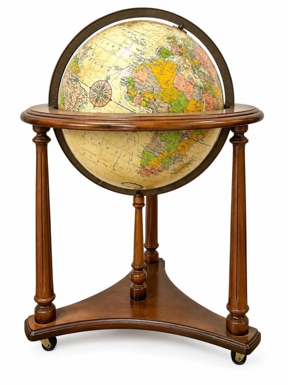 VINTAGE FLOOR GLOBE ON WOOD STAND 30" (1 of 5)