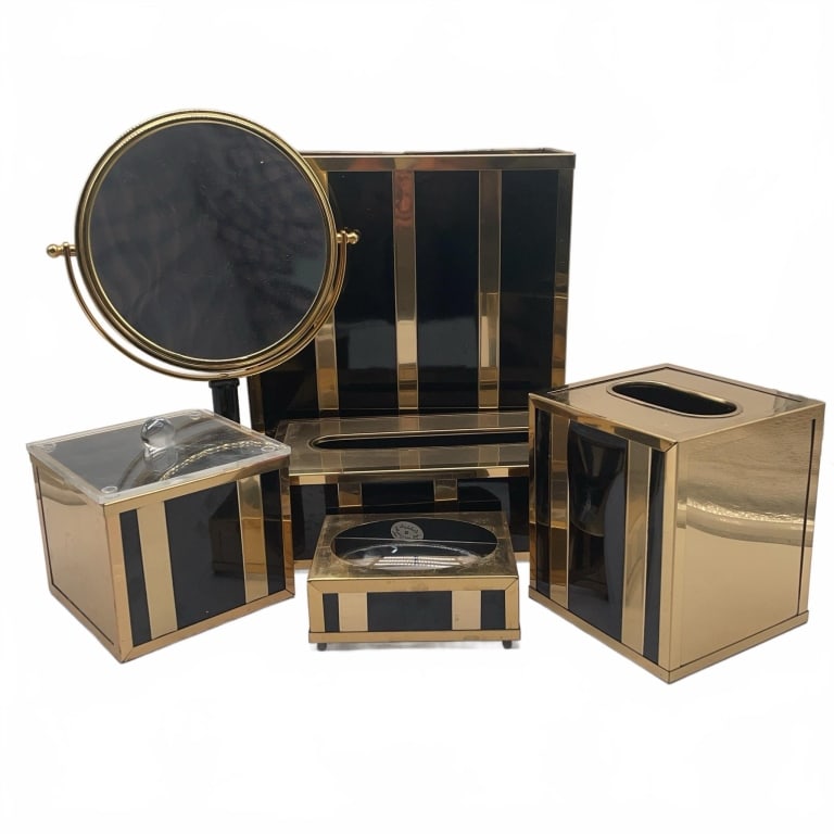 Brass and Black Acrylic Vanity Set, 5 Pieces (1 of 6)