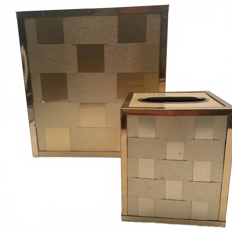 Brass Wastebasket and Tissue Box Set (1 of 5)