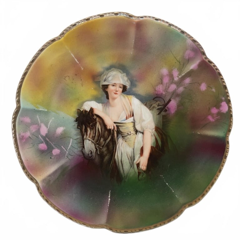 Hand-Painted Porcelain Plate With Lady on Horse (1 of 4)
