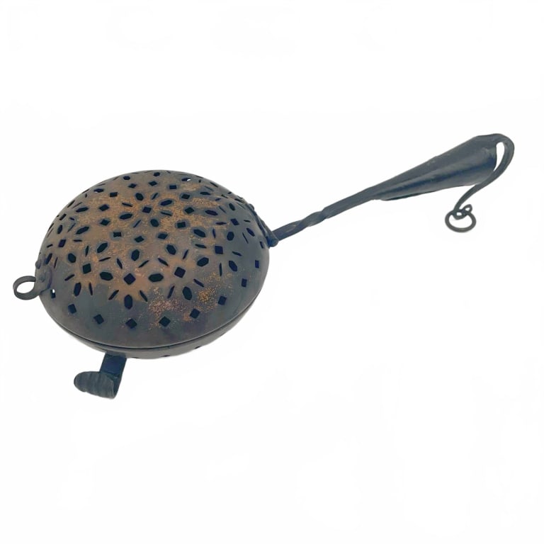 Pierced Brass Bed Warmer With Iron Handle 7" (1 of 4)