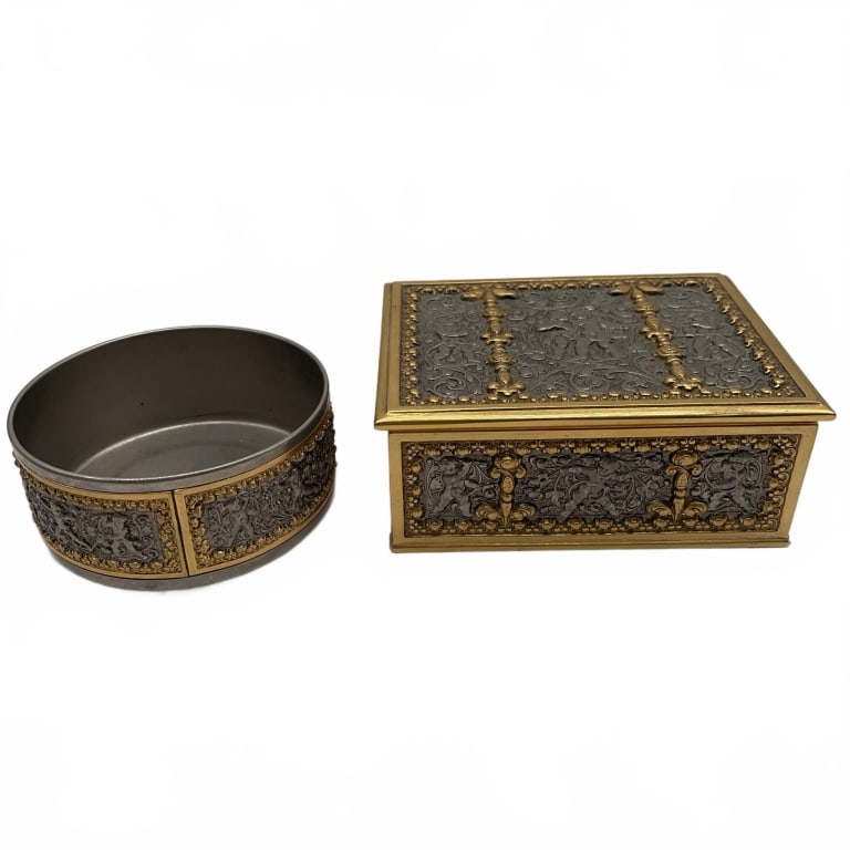German Metal Decorated Box and Round Container (1 of 9)