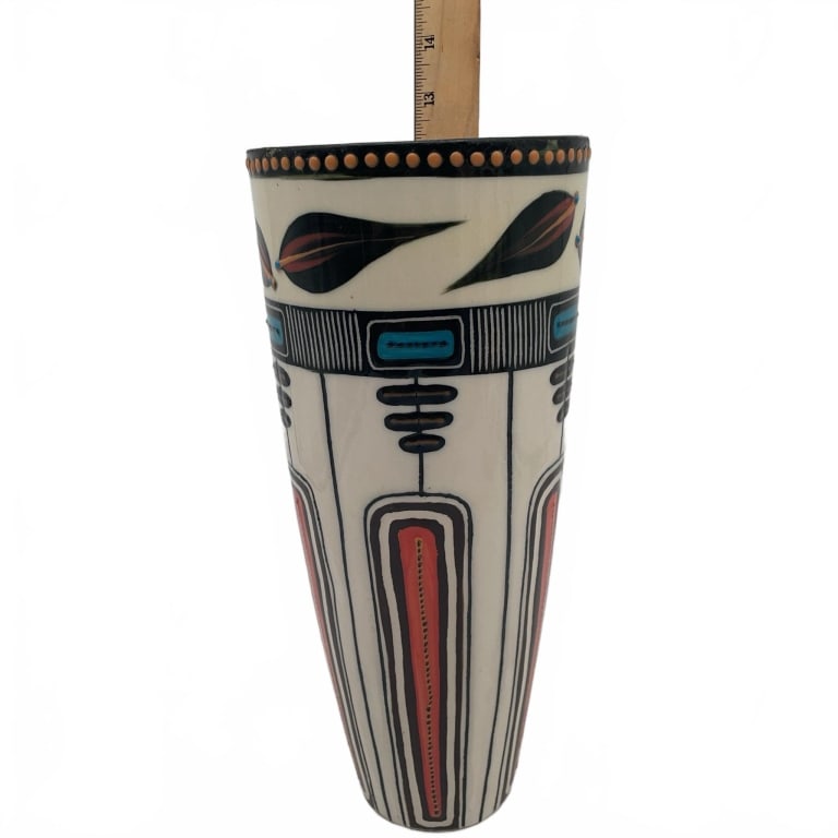 Three Geometric Pattern Ceramic Vases 12" - 3