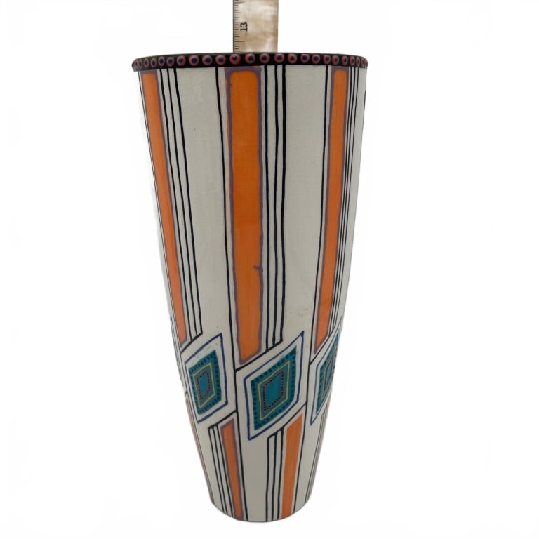 Three Geometric Pattern Ceramic Vases 12" - 4