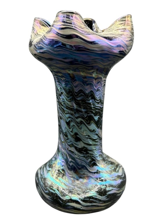 LOETZ IRIDESCENT ART GLASS RUFFLED VASE 7" (1 of 9)