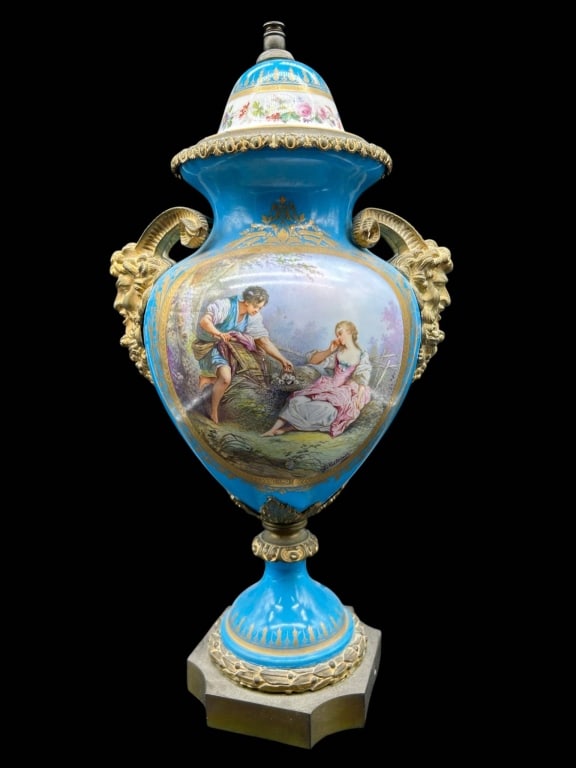 SEVRES STYLE BRONZE MOUNTED PORCELAIN URN 20" (1 of 14)